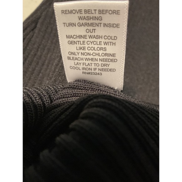 New York & Company Black Ribbed Knit Midi Dress Abstract Puff Sleeve Keyhole M - Picture 10 of 10